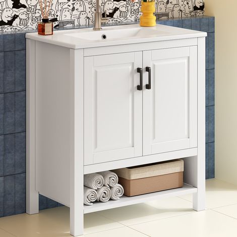 Mobile bagno con lavabo 76,5 x 47 x 83 cm, doppia anta, bianco OKMYHOME (1/5)