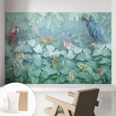 Papier peint intissé à motifs décoratifs pour salon chambre et bureau Décoration murale élégante avec colle Oiseaux exotiques 104x70 cm (1/5)