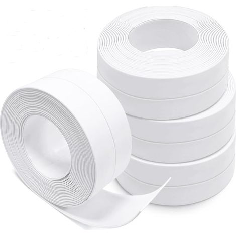 Lot de 4 rouleaux de bandes d'étanchéité autocollantes pour salle de bain, pour cuisine, baignoire, douche (blanc) (1/5)