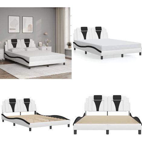 Bettgestell mit Kopfteil Weiß und Schwarz 140x200 cm Kunstleder - Bettsystem - Doppelbett - Boxspringbetten - Schlafzimmermöbel - Weißes Bett - Home & Living
