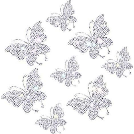 8 Pièces Papillon Cristal Autocollants de Voiture, Papillon Décalques de Décoration de Voiture En Paillettes, Étincelant Accessoires pour Fenêtre Ordinateur Portable Bagages Téléphone(Blanc) (1/5)