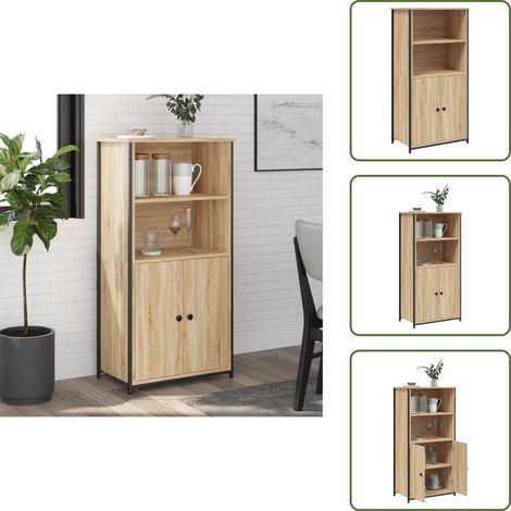 The Living Store Buffet haut chêne sonoma 62x36x121,5 cm bois d'ingénierie - Buffet Design Moderne - Meuble Rangement - Armoire Cuisine - Commode Salon - Étagère Murale