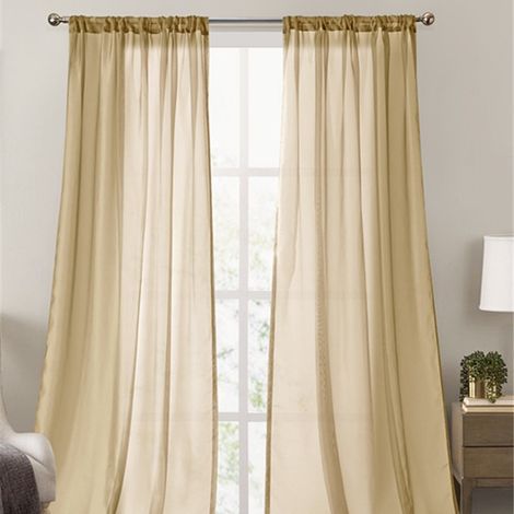 Rideaux en Voile de Térylène Uni – Translucides et Fluides, Prêts à Poser, pour Salon, Villa ou Petit Appartement – Lot de 2 Panneaux (Modèle 10816A-17 Kaki, 140 x 214 cm)-lsw