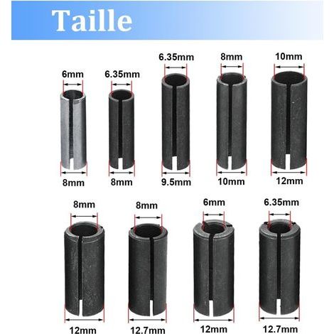 Mesee 9pcs Adaptateurs de Mandrin CNC en Acier, Bagues Divisées et Manchons Fendus pour Fraisage et Gravure sur Bois (1/4)