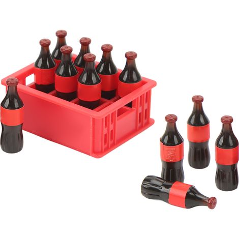 Mini bouteille de soda à l'échelle 1:12, fausse bouteille miniature avec panier de rangement, objet de décoration pour la maison ou la cuisine, rouge. (1/5)