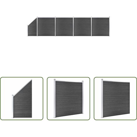 Barrière de jardin - Ensemble de panneau de clôture WPC 792x(105-186) cm Noir (1/5)