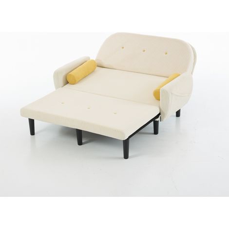 Canapé 2 places en cord ivoire – méridienne, fauteuil relax, rangement intégré – pour salon, chambre ou bureau (1/5)