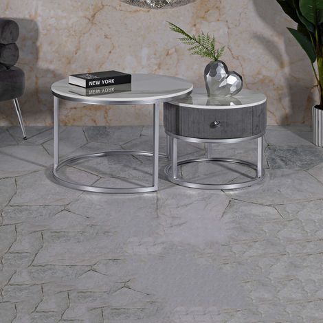 Mesa de Centro Daza, un Cajón, Tapizado Modular de Tela, un Compartimento, 70x70x45h cm Gris (1/5)