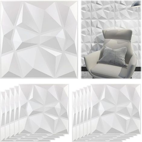 12 Panneau Mural Decoratif 3D, Blanc mat 30 x 30 cm, Panneaux Muraux 3D, 3D de Conception de Diamant pour le Bureau à la Maison ou le Décor Intérieur de Studio (1/5)
