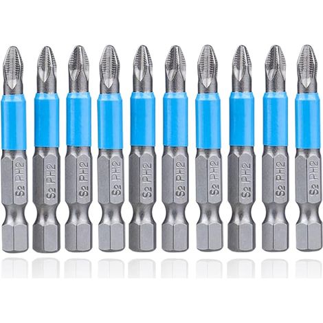 Set di 12 punte per avvitatore a impulsi antiscivolo da 50 mm, punte magnetiche Phillips PH2, punte con attacco esagonale per trapani e avvitatori elettrici.