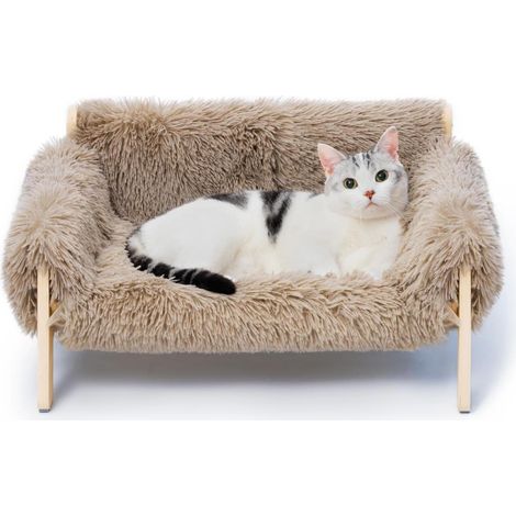 Großes Katzensofa: Erhöhtes Bett mit stabilen Holzbeinen für Wohnungskatzen, Tragkraft bis 15 kg, 56 x 45 cm, braun (1/5)
