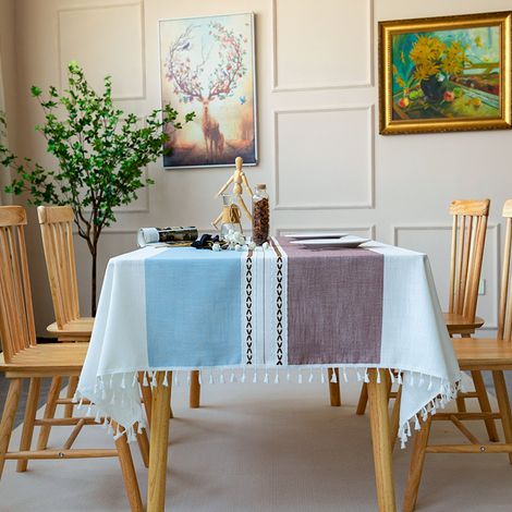 Rechteckige Tischdecke, Country-Chic-Tischdecke, Leinen-Baumwoll-Tischdecke, 140 x 180 cm, Tischdecke, rechteckig, für Küchentischdekoration