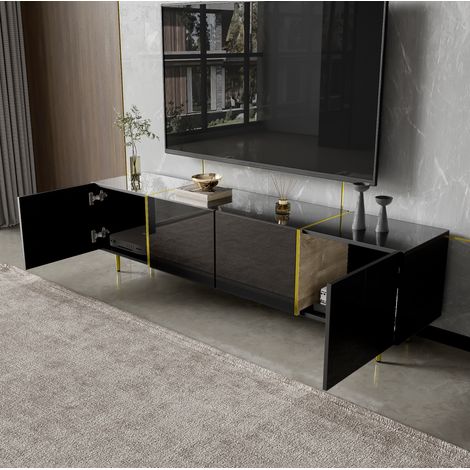 Mueble TV salón con 4 puertas negro brillo HAVRYA (1/5)