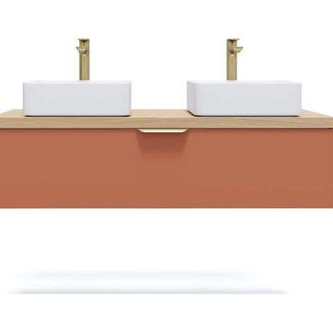 Meuble de salle de bain suspendu 2 vasques à poser 120cm 1 tiroir Terracotta - Venice (1/5)