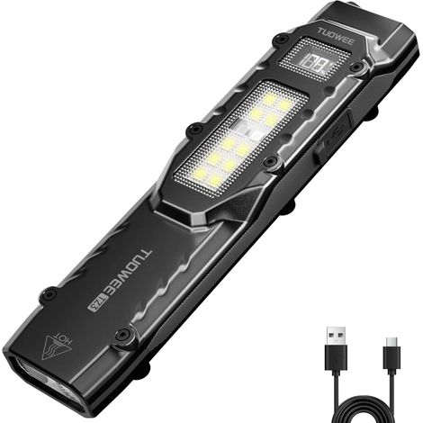 Lampe torche tactique rechargeable EDC (noire) avec affichage numérique, 8 modes, adaptée aux situations d'urgence (1/5)