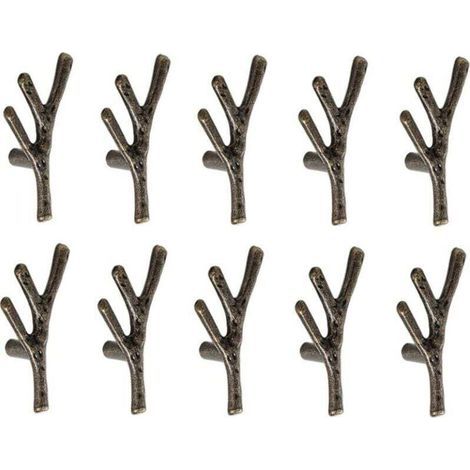10x Poignée Meuble en Forme de Branche Poignées Armoires en Alliage de Zinc avec Vis Bronze - Trou Unique (1/4)