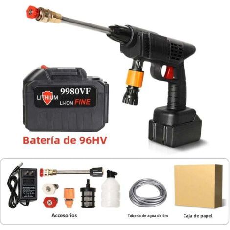 Pistolet À Eau Portable Haute Pression Machine Lavage Voiture Tuyau Arrosage Jardin Buse Mousse Grande Batterie 96HV