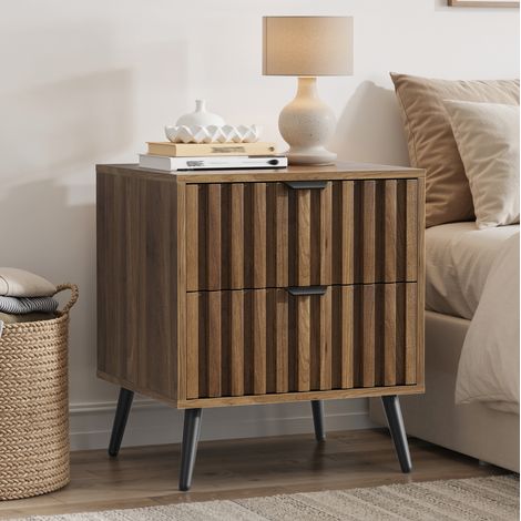 Moderne Nachttischkommode mit 2 Schubladen, MDF, 45 x 40 x 52,98 cm, Walnussfarben HAVRYA (1/5)