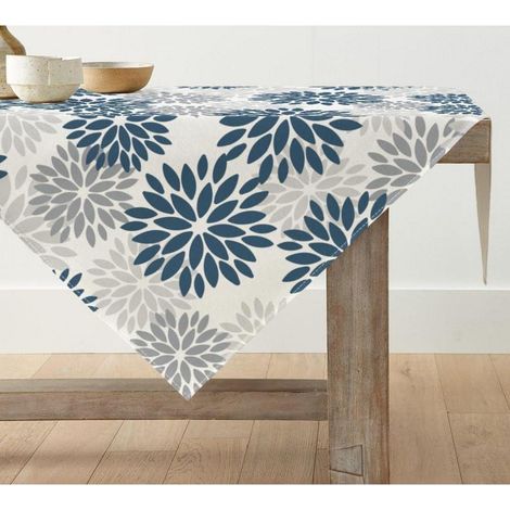 Tischdecke 85x85 cm Blumenmuster Tiefblau Quadratisch Polyester Waschbar