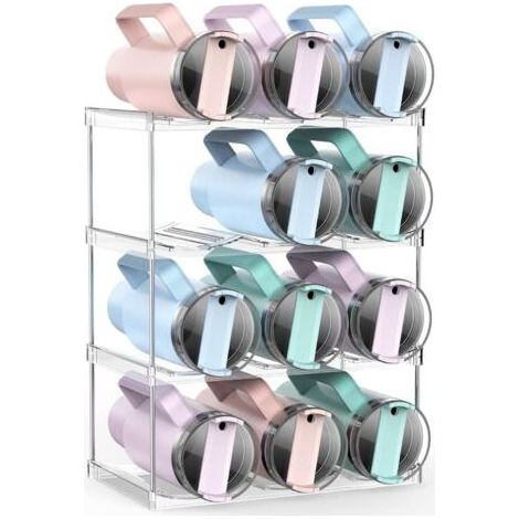 Porte-bouteilles d'eau blanc 34,29 x 19,81 x 44,7 cm 1 boîte de rangement en plastique à 3 maillons et 4 couches, porte-bouteilles d'eau empilable (1/5)