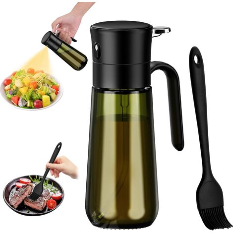 1 Vaporisateur Huile Cuisine 280ml Verre Opaque Buse Fine Avec Pinceau Silicone Pour Air Fryer Et Grillades (1/5)