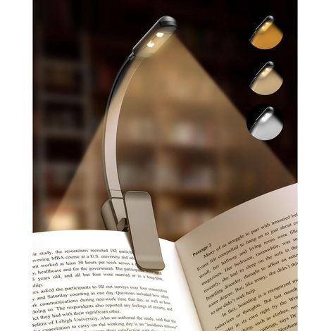 Luce notturna a clip, Luce notturna, Luce da lettura da comodino, Luce da lettura a clip con regolazione continua dell'intensità luminosa, 3 livelli di luminosità, Ricaricabile (1/5)