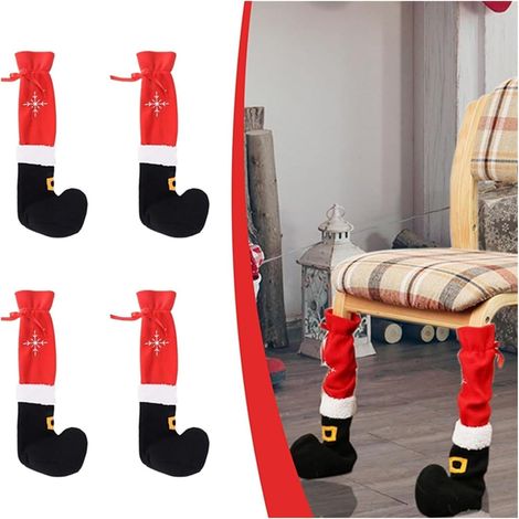 Lot de 4 protège-pieds de chaises de Noël pour la cuisine et la salle à manger, chaussettes de table amusantes avec le Père Noël et les lutins, chaussettes de meubles de Noël