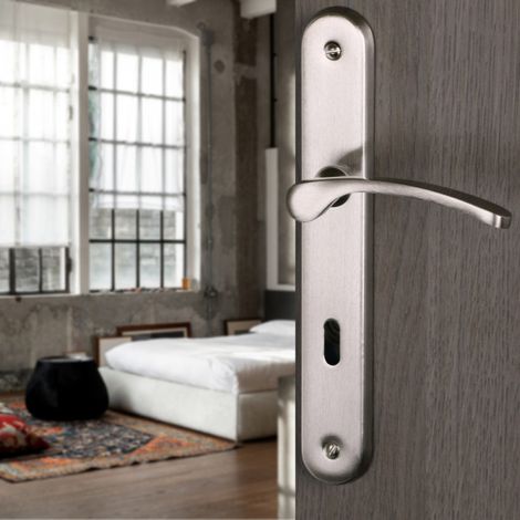 Ouvre&Déco – Poignée de porte d'entrée à cylindre – Lot de 2 poignées EVA en aluminium nickel mat – Entraxe 195 mm pour installation facile
