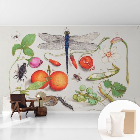 Papier peint intissé décoratif pour salon chambre et cuisine Facile à poser avec colle Illustration naturaliste 416x254 cm (1/5)
