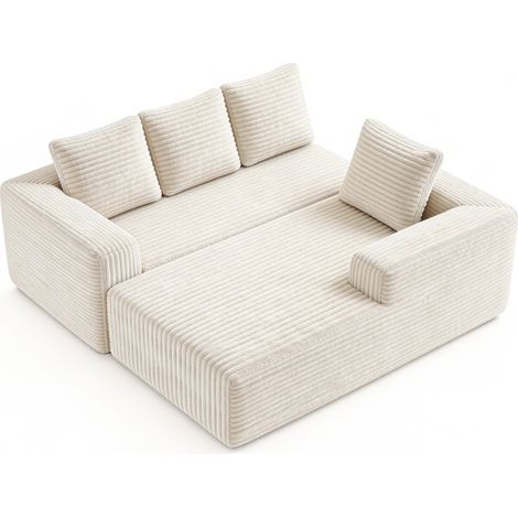 Divano modulare a L beige con chaise longue sinistra in tessuto a coste MODENUIT (1/5)
