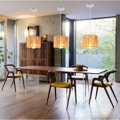 3pcs Suspension Luminaire Industriel,Lustre Vintage en Rotin et Métal Abat-jour Design Géométrie Plafonnier pour Salon (1/5)