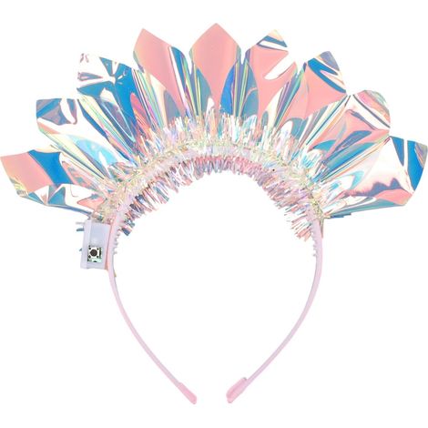 Bandeau Lumineux LED Couronne Qui Brille dans le Noir Accessoires pour Cheveux Multicolore Réglable Changement de Couleur avec Résine Bleu Clair Transparente pour Femmes F (Bandeau lumineux) (1/5)