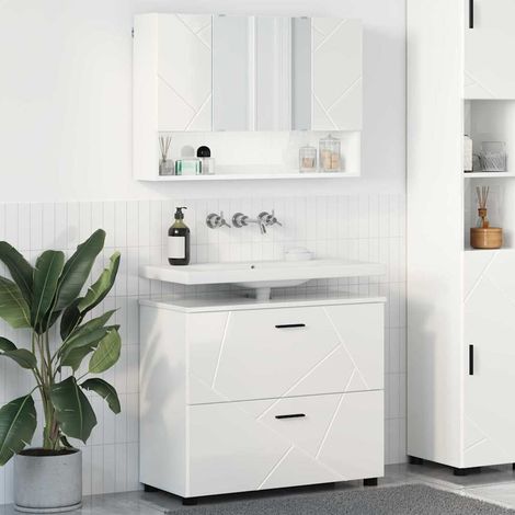 Bathroom Furniture Set with Drawer 2 pcs High Gloss White vidaXL (1/5)