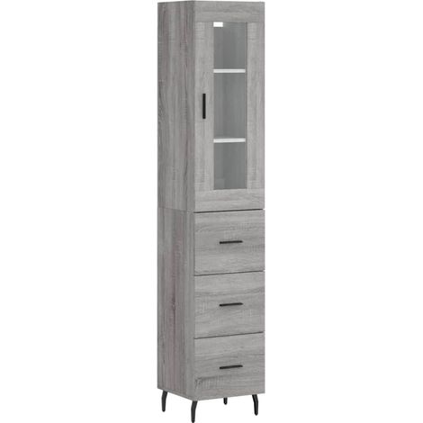 Buffet bahut commode armoire meuble de rangement organisateur cuisine salle de séjour salon haut sonoma 34,5 x 34 x 180 cm bois d'ingénierie gris