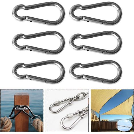 Set mit 6 Zubehörteilen für Sonnensegel, darunter Federhaken, Karabiner, Sicherheitsschnallen, Kettenschnallen, Haustierhaken und Haken aus Edelstahl 304. (1/5)