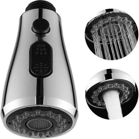 Douchette pour robinet cuisine – Plastique ABS chromé – 2 jets : normal et mousseur – Économie d'eau avec bouton Eco-stop