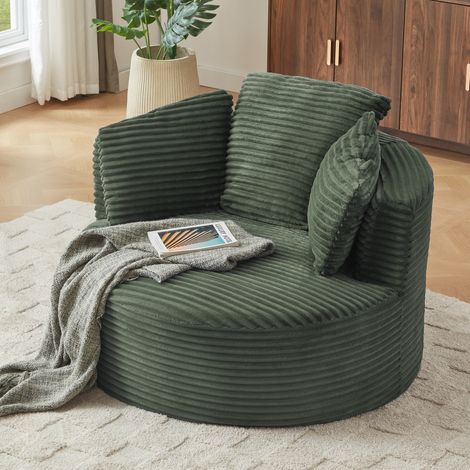 poltrona rotonda in corduroy verde comfort ergonomico OKMYHOME (1/5)