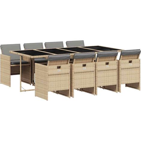 Maison Exclusive - Set comedor de jardín 9 pzas con cojines ratán