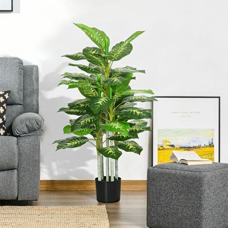 Plante artificielle Calathea 120 cm, pot ciment, 53 feuilles vertes, décoration intérieure salon (1/5)