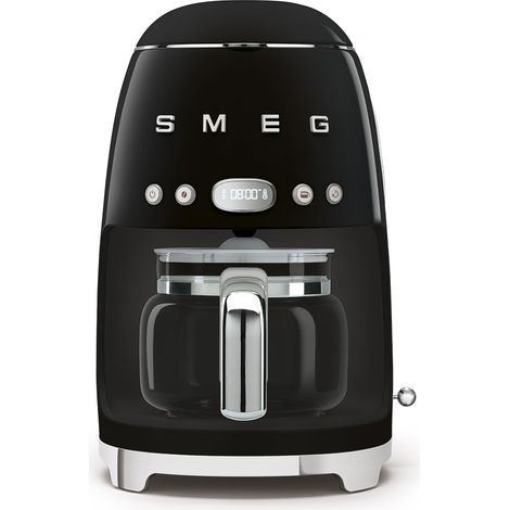Smeg – Cafetière filtre programmable 10 tasses noire – Puissance 1050 W – Carafe en verre avec poignée chromée – Fonction maintien au chaud 10 min