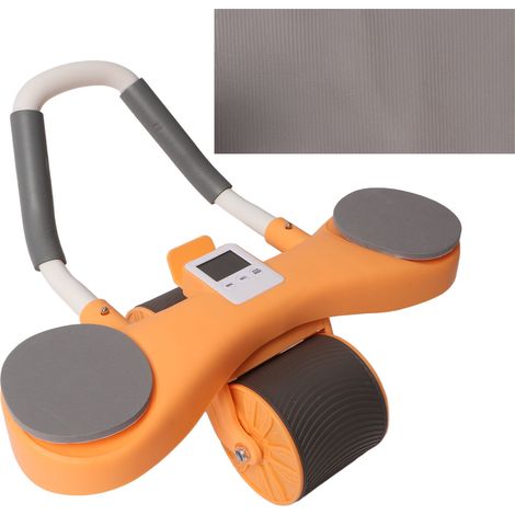 Rouleau abdominal double roue antidérapant avec retour automatique, détachable, tapis genoux inclus, orange, pour salle de sport à domicile (1/5)