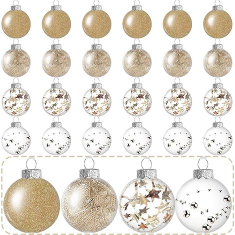 24 bolas navideñas transparentes, bolas de plástico transparente rellenables, decoración para árbol de Navidad, fiestas de Navidad, cumpleaños y bodas. (1/5)