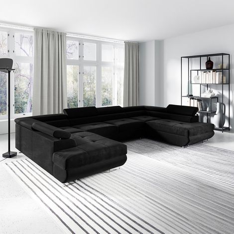 Wilson U-förmiges 5-Sitzer-Sofa mit Bettkasten Schwarz (1/4)
