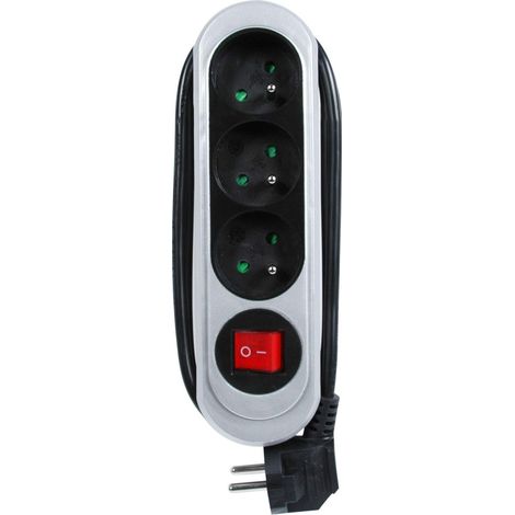 MultIPrise Electrique - Prise Multiple - Bloc MultIPrise - Rallonge Electrique - Prolongateur - Bloc Multi Alu/Noir 3 Prises 2P+T 16A avec Interrupteur (1/4)