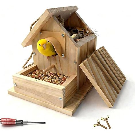 Nichoir à Oiseaux en Bois - Boîte à Mésanges, Mangeoire Suspendue Résistante aux Intempéries pour Petits Oiseaux, avec Protection (1/5)