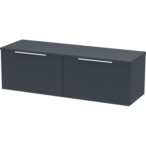 Tixall Fluted 2 Drawer Wall Hung Vanity Unit with Worktop, Dark Grey, 1200mm (1/4)