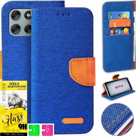 Funda para Motorola Moto G56 de lona con cartera magnética + cristal 9H (1/5)