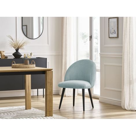 BOBOCHIC - Chaise LALIE tissu velours côtelé et pieds scandinaves noirs   Bleu clair (1/5)