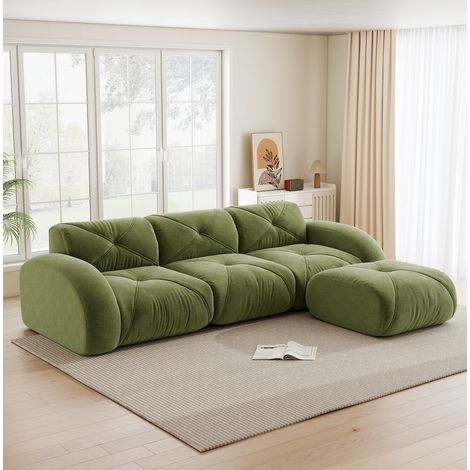 Divano angolare modulare in ciniglia verde, 3 posti, senza montaggio, 281 x 171 x 76 cm, REDOM (1/5)