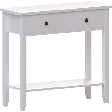 Windsor 2 Drawer Console Table With Shelf Side End Hallway Table, White